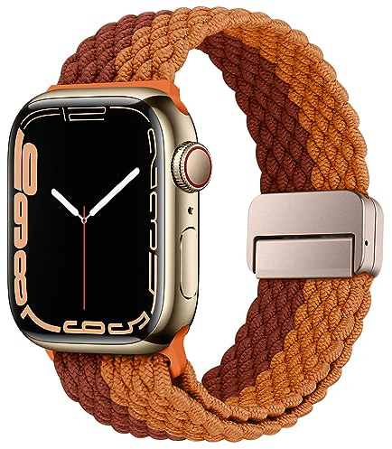 HITZEE Kompatibel mit Apple Watch Armband 49/46/45/44/42/41/40/38mm, Geflochten Band mit Magnetisch Schließe Entworfen für Apple Watch Ultra 2 Serie 10 9 8 7 SE 6 5 4 (42/44/45/46/49, Kaffeebraun)