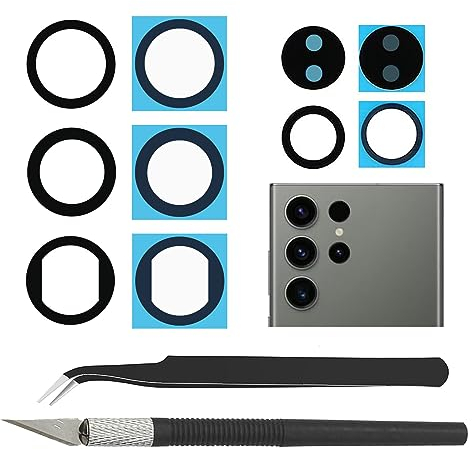 Cemobile Rear Back Camera Lens Glass Replacement for Samsung Galaxy S23 Ultra 6.8 inches 5G All Carriers with Pre-installed Adhesive, Anti-Static Tweezers, Precision Knife Repair Tool Kit