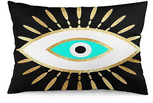 Wreioau Hamsa Evil Eye Gold Foil Print Throw Pillow Case Rectangle Lumbar Decorative Pillow Cover Home Decor for Living Room Sofa Car Cozy Cushion Cover 12X 20