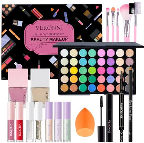 Kit de maquillage pour femme, kit complet, kit de maquillage tout-en-un avec fard à paupières, eye-liner, sourcils, brillant à lèvres, maquillage du visage et pinceaux, ensemble complet de