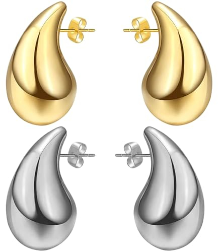Giugio 18K Dupes Ohrringe, Groß Leicht Wassertropfen Tropfen Ohrringe, Hypoallergene Chunky Goldene Gold Ohrringe, Vergoldete Waterdrop Dicke Creolen Modeschmuck für Damen Mädchen Geschenke