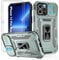 Jshru for iPhone 13 Pro Max Case with Screen Protector [2 Pack] and Slide Camera Cover, Ring Kickstand Phone Cover for iPhone 13 Pro Max, Alpine Green
