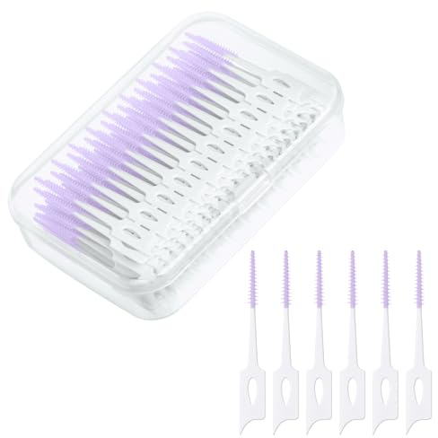URAQT Spazzolino Interdentale, 220 Pezzi Spazzolini Interdentali con Scatola, Set di Spazzolini Interdentali Silicone per Rimuovere Placca e Residui di Cibo, per Pulizia dei Denti(Viola)