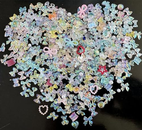 Aurora Bow Bear Nail Art Charms - 400 Pcs Heart Nail Pearls, Rhinestones & Gems for DIY Crafts