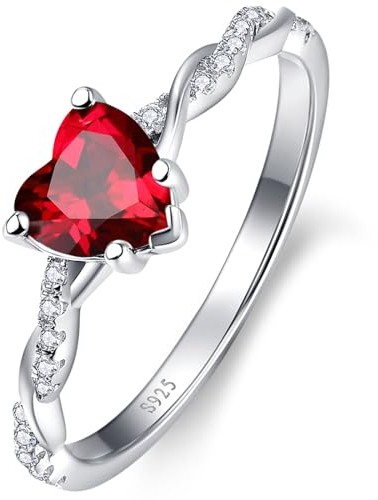 Yaresul Rubin-Ring für Damen, 925er-Sterlingsilber, Granat-Herzring für Damen, Versprechensring für Sie, Juli-Geburtsstein, Schmuck, Valentinstagsgeschenke Größe 57(18.1)