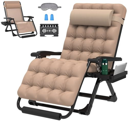 ZENPETIO Oversized Zero Gravity Chair, 33In XXL Zero Gravity Recliner Lounge Chair, Anti Gravity Chair for Indoor and Outdoor, Reclining Camping Chair for Lawn and Patio w/Cushion and Footrest, 500LBS