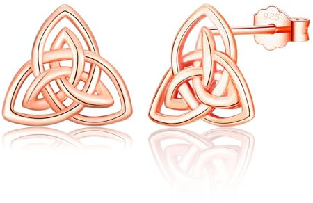 Sterling Silver Stud Earrings for Women,Hypoallergenic Small Studs Earrings 925 Silver Triangle Leaf Celtic Knot Stud Earrings Christmas Birthday Gifts for Girls Women Rose Gold