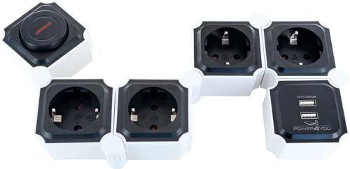 SCHWAIGER STFL3415 Flexible Steckdosenleiste 6-Fach Steckdose USB-Anschluss Mehrfachsteckdose Haushaltssteckdose EIN-Ausschalter 1,5m beweglich drehbar Steckerleiste schwarz/weiß