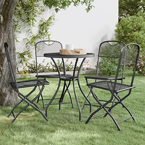 Gecheer 4 STK. Klappbare Gartenstühle Klappsesseln Armlehnstühle Balkonstühle Gartenstuhl Balkonstuhl Campingstuhl Klappstuhl Gartenmöbel für Balkon Garten Terrasse, Streckgitter Anthrazit