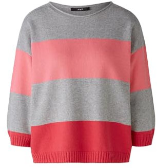 Oui Damen Pullover mit Baumwolle und Viskose lässig geschnitten Gestreift Freizeit Rundhals ohne Kragen Baumwollmischung