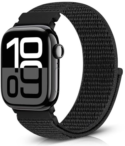 Bcuckood Nylon Sport Armband Kompatibel mit Apple Watch 49mm 46mm 45mm 44mm 42mm für Damen Herren, Sport Solo Loop Armband für iWatch Serie 10 9 8 7 6 5 4 3 2 1 Ultra SE, Dunkelschwarz