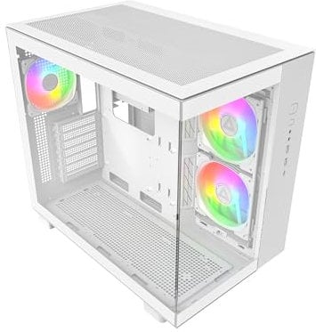 MONTECH King 65 PRO ATX Mid Tower Gaming PC Case, Dual Chamber, High Airflow Mesh Panels, Supports RTX 40 Series, 3 Pre-Installed ARGB Fans, Tool-Free Access - White