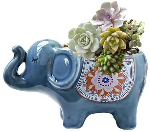 PIUpiuLIANG Succulent Pots, 5.11 Inch Cute Elephant Shaped Ceramic Small Succulent Pots, Planter Pot/Flower Pot/Bonsai for Home Garden Office Desktop Decoration