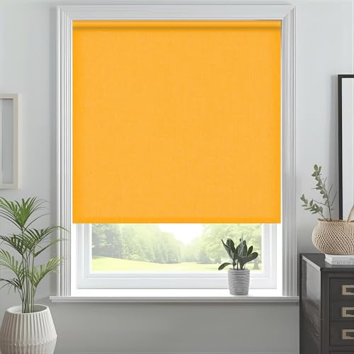 J.Din Made To Measure Roller Blinds, Thermal Blackout Roller Blind, Easy Fit Insulated UV Protection Child Safe Home Office Window Blinds, Ochre 60W x 165H cm