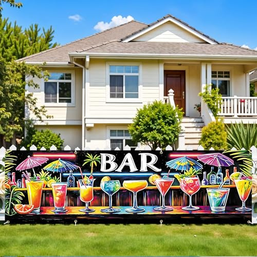 CRYSLOVE Großes Banner 300x90cm aus strapazierfähigem Polyester – Innen- und Außendekoration,ideal für Sommer,Garten,Wanddekoration,Party und Geburtstage (Cocktailbar)