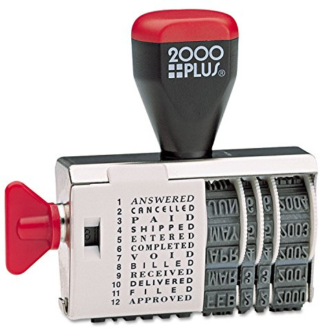 2000 Plus Traditional Date and 12 Phrase Stamp, Cancelled, Paid, Shipped, Entered, Completed, Void, Billed, Received, Delivered, Filed, Approved, 3/8 x1-1/4 Impression, BlackInk(010180), Rectangular