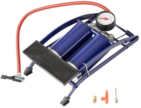 Sport-Tec Fußluftpumpe mit Doppelzylinder inkl. Manometer bis 7 bar, Auto Reifen Fahrradpumpe Camping Luftmatratze Standpumpe inkl. Adapterset