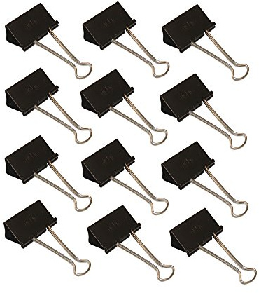 Wedo 6421451 Foldback Klammern, 12 Stück, lackiertes Metall abnehmbare Bügel, starke Feder, 51 mm, schwarz/silber
