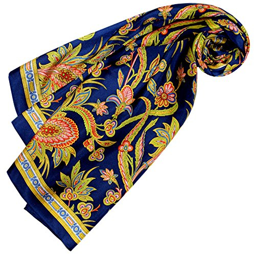 LORENZO CANA Foulard pour la femme – écharpe de 100% soie pour le printemps et l´été, carré avec les mesures de 90 x 90 cm – une sensation de luxe en bleu foncé saphir rose rouge jaune vert