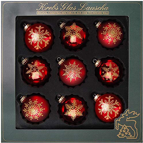 Krebs Glas Lauscha - Christbaumschmuck aus Glas - Glaskugelsortiment in Rot - 8 cm - 9 Stück
