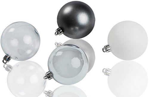 CHICCIE Weihnachtskugeln im 20 Set - 6cm Weiß Silber - Christbaumschmuck