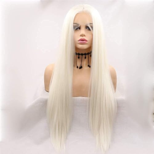 Xiweiya Light Blonde Wig Mermaid Synthetic Pastel White Lace Front Wigs Straight Middle Part Long Straight Soft Blonde Wig Heat Resistant Fiber Hair Replacement Wig for Women 24 Inch