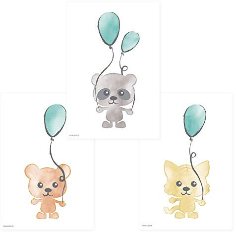 PRICARO Poster Tierkinder, A4, 3er Set