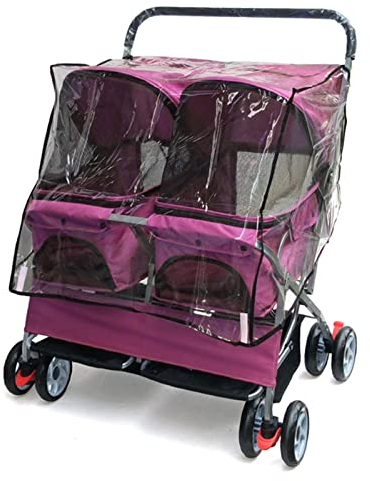 Doppel-Kinderwagen Easy Walk Klappreisewagen für Haustiere & Katzen - Schwarz, Lila - mit Regenschutz