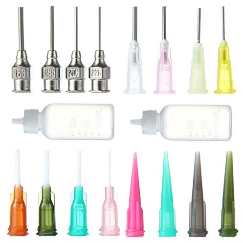 18 Pcs/Set Precision Tip Applicator Bottle Multi Purpose Needle Dropper Bottles with 16 Needle Tips for Paper Quilling DIY Craft Tattoo