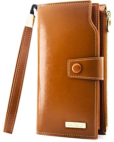 Portefeuille Femme en Cuir Blocage RFID Card Grande Capacite Porte Chéquiers Cartes Monnaie Grand Portefeuilles Femmes Marron
