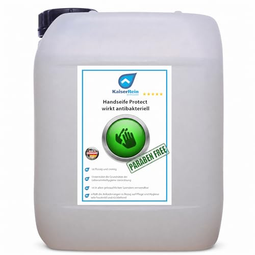 KaiserRein Handseife Protect, Flüssigseife 10 L Kanister, antibakterielle Wirkung, parabenfrei, hautmild & rückfettend, Nachfüllseife für Spender, Made in Germany