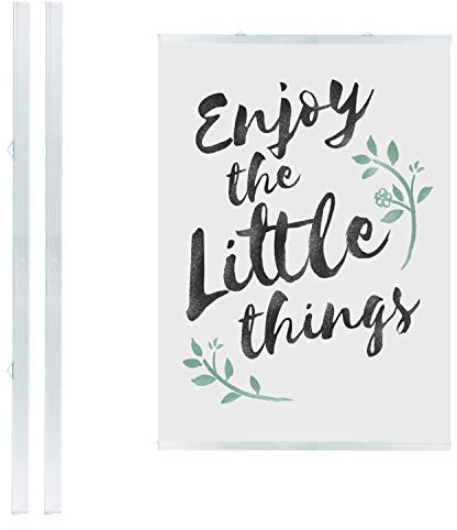 LEO's - 1 x Posterklemmschiene DIN A1 Ober- und Unterteil (59,4 cm) Transparent Hart-PVC - Klemmschiene zum Aufhängen von Postern und dünnen Displays - Plastik Posterschiene Posterleiste mit 2 Hängern