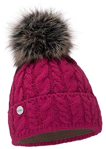 ELIMELI® Damen Winter Mütze warme Strickmütze Wintermütze mit Bommel Slouch Strick Beanie Damen für Winter Bommelmütze Hergestellt in EU Farbenauswahl 15568 (Fuchsia)
