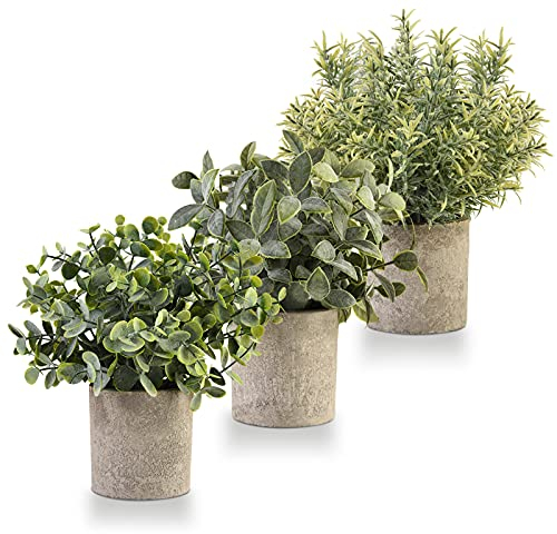 AMENGNI Small Fake Plants, 3Pcs Artificial Hanging Plants in Pulp Pots Indoor Outdoor Potted Faux Greenery for Bedroom Aesthetic Home Kitchen Farmhouse Decor