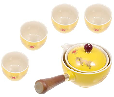Cerámica Japonesa Kyusu Tetera Tetera: 1 Set Classic Tea Pot Side Manand Tetera Coreana Porcelana Kung Fu Tetera Fabricante de Té con Tazas Mino Ware Kyusu Tetusu Tetera Tetera