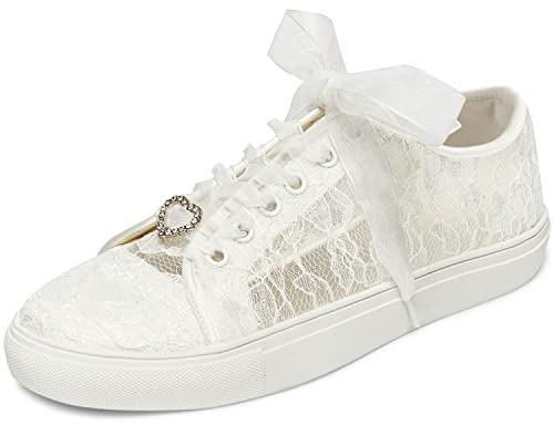 JIAJIA 8832 Scarpe da Sposa Sneaker da Matrimonio Scarpe Basse da Sposa Scarpe da Tennis con Pizzo - Personalizzazione Disponibile