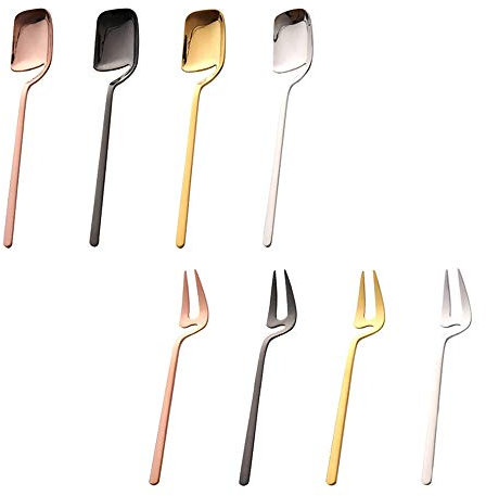 Stuurvnee 8 piezas de cucharilla de acero inoxidable, tenedor de café para azúcar o postre, tarta, cucharillas de crema, helado, medallón de cuchara, tenedor conjunto, multicolor