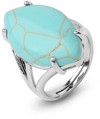 ZHUTI Verstellbare Offene Ringe Für Frauen,Verstellbarer Offener Damenring Naturstein Gebogener Marquise-Türkis-Offener Ring Verstellbar Geeignet Für Bankett, Muttertag, Geburtstagsgeschenk