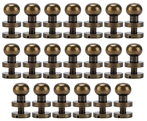 20 Sets Brass Round Head Stud Screw Rivets Sam Browne Studs, Leather Screws Rivets Round Head Button Stud Screws with Hole Puncher Post Fastener for DIY Repair Leather Craft