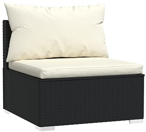 vidaXL Garten Mittelsofa mit Kissen Modular Gartensofa Sofa Lounge Gartenmöbel Einzelsofa Outdoor Terrasse Balkon Schwarz Poly Rattan