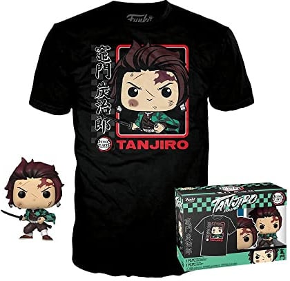 Funko Pop! & Tee: Demon Slayer - Tanjiro - (BL) - Extra Large - (XL) - T-Shirt - Clothes With Collectable Vinyl Figure - Gift Idea - Toys and Short Sleeve Top for Adults Unisex Men and Women