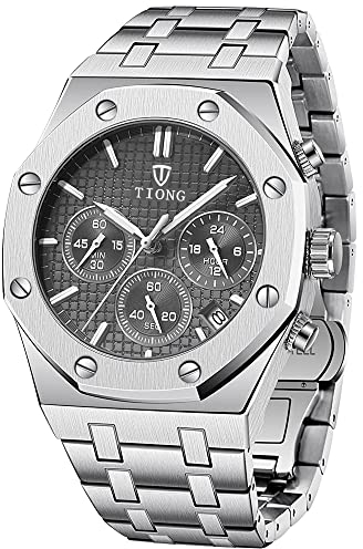 Business-Herrenuhr mit silbergrauem Quarz-Stahlarmband Herrenuhr mit 6 Zeigern, Quarzwerk, wasserdicht, Leuchtend- Silbergrau,Vatertagsgeschenk