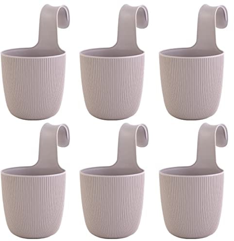 ENGELLAND 6 x Blumentopf zum Hängen, integriertes Drainagesystem, Farbe: Flieder, Ø 15 cm, Pflanztopf-Kübel, Hängetopf, widerstandsfähig, rund, wetterfest, Kunststoff