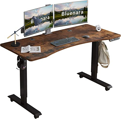 Bluenara Elektrisch Höhenverstellbar Schreibtisch 140x76cm Stehschreibtisch mit Memory-Steuerung mit 4-Gedächtnis-Smart-Pult für Home-Office-Arbeitsplatz, Braun Tischplatte/Schwarzer Rahmen