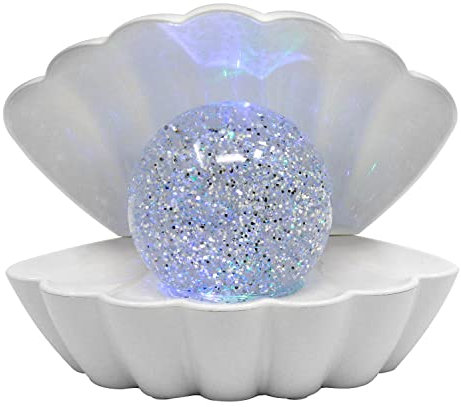Almineez Attractive Clam Glitter Sea Shell Pearl Colour Changing Lamp - Portable USB/Battery Operated Night Desktop Bedside Table Light Ornament Home Decor (White)