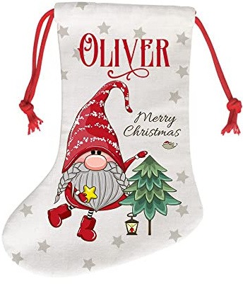 Getagift Christmas Stocking Personalised Merry Christmas theme Red String Boot Sock 40cm Large Xmas Sock, Santa Sack, Bag for Tree Decoration Christmas Ornament Candy Pouch Bag, Secret Santa.