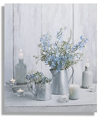 Art For The Home Something Blue LED Printed Canvas - Natural, Grey & Blue Wall art - Framed LED Canvas - Traditional wood & floral photographic art - Smooth texture - Cover for small cracks