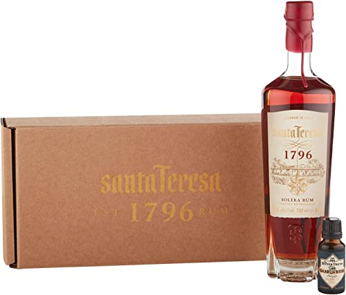 Coffret cadeau Santa Teresa 1796 Triple Aged Solera Rum avec bitter au cacao, 40 % vol., 70 cl / 700 ml, Idéal à offrir ou pour sublimer vos cocktails, l’emballage est susceptible de varie