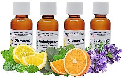 Aspira Home Sparset Duftöle mit 4x30ml (Zitrone, Orange, Lavendel, Eukalyptus)