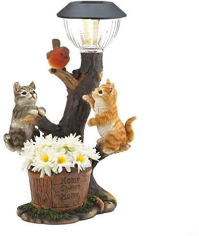 Oniissy Solar Garten Ornament Licht, Solar Garten Outdoor Statuen Harz Katze Hund Kaninchen Statuen Solarleuchten für Terrasse Rasen Hof Veranda Teich Garten Dekorationen (Katze)